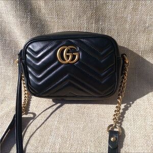 Gucci Black Quilted Leather Crossbody with Gold Chain